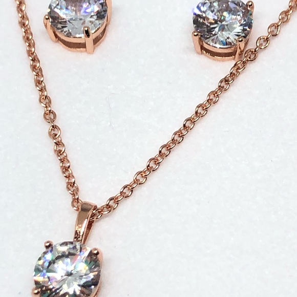 925/14k Rose Gold Lab Grown Simulated Diamond Set - Picture 4 of 11